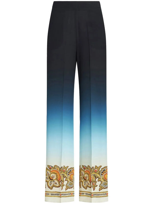 Silk Gradient Effect Wide-Leg Trousers