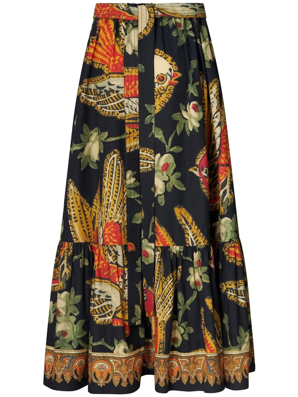 Graphic-Print Tiered Midi Skirt