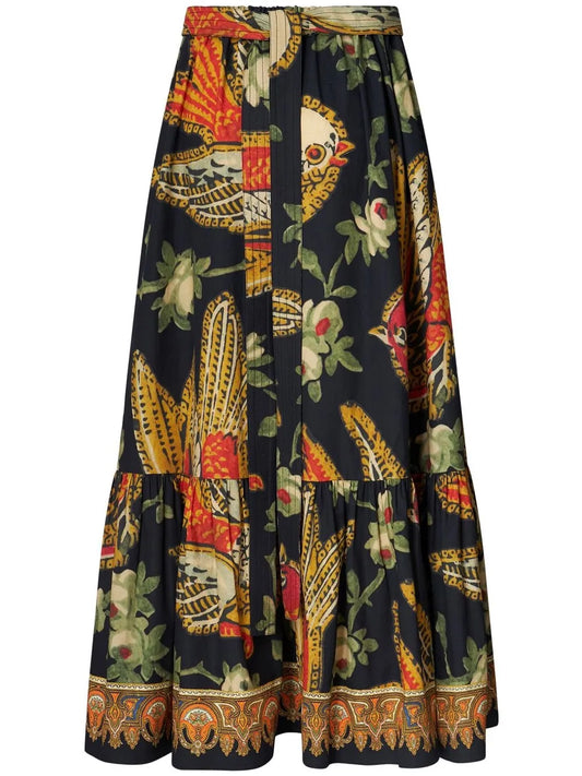 Graphic-Print Tiered Midi Skirt