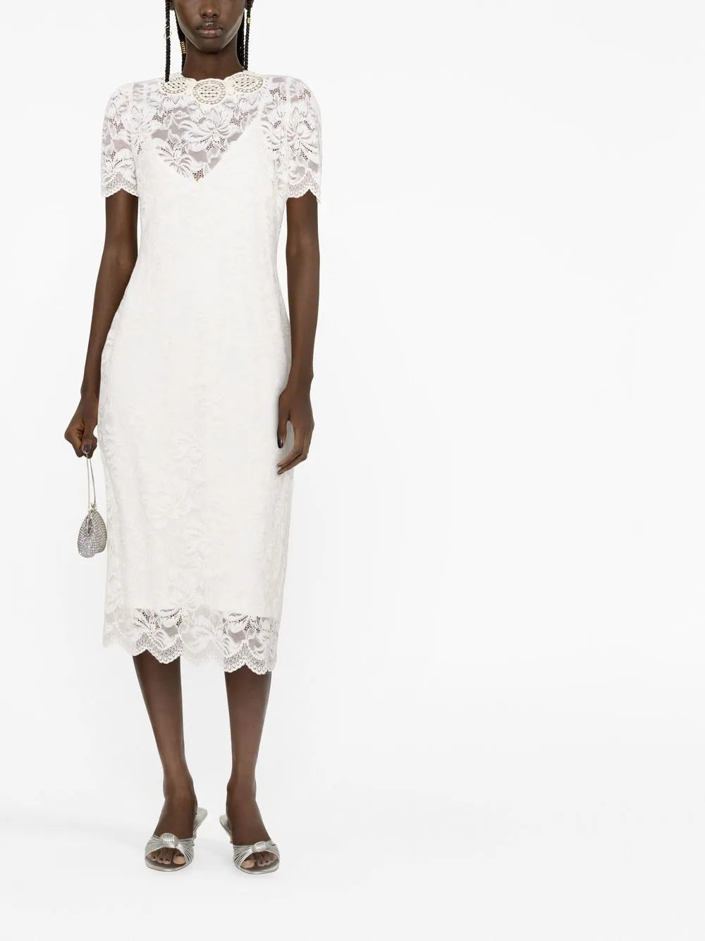 Short-Sleeve Lace-Overlay Dress