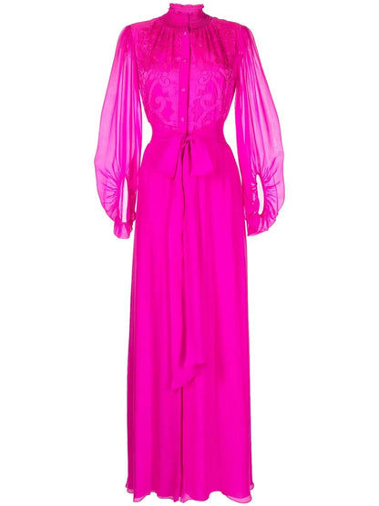 Embroidered Long-Sleeve Gown