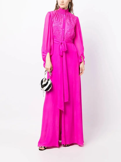 Embroidered Long-Sleeve Gown