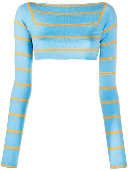 Stripe-Jacquard Wool Cropped Top