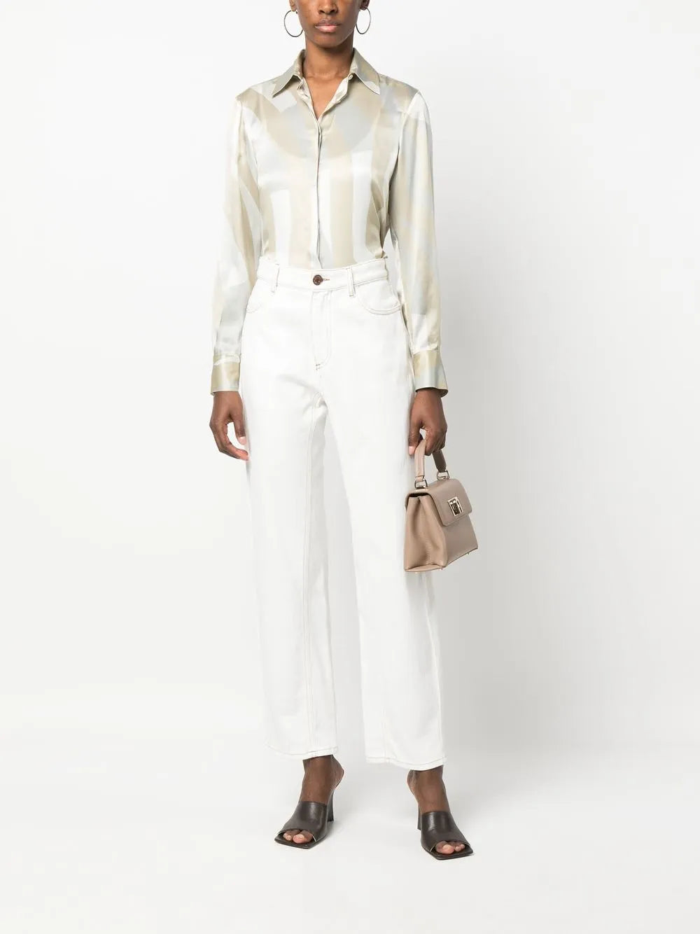 Stripe-Pattern Long-Sleeve Silk Shirt