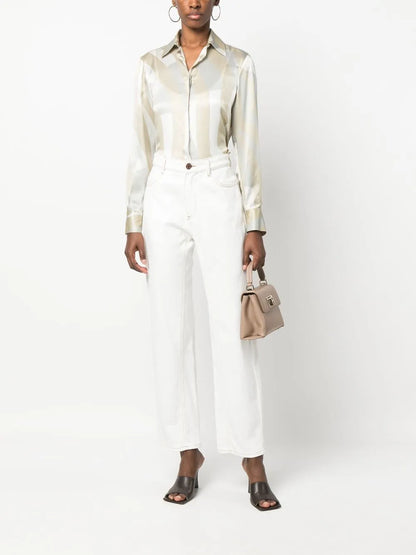 Stripe-Pattern Long-Sleeve Silk Shirt