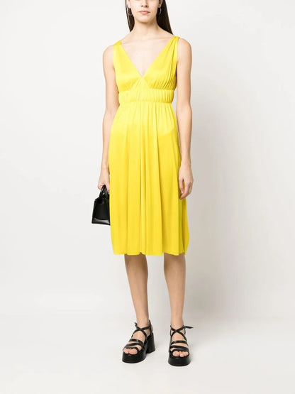 Smocked-Detail V-Neck Dress