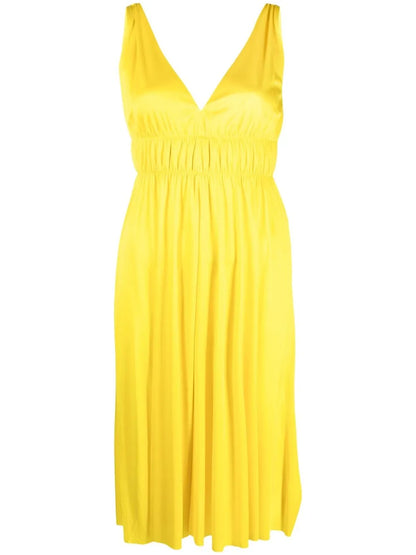 Smocked-Detail V-Neck Dress