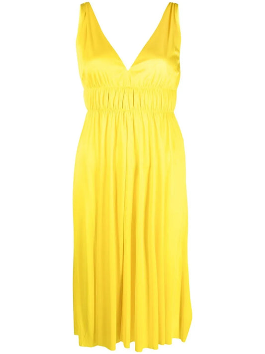 Smocked-Detail V-Neck Dress