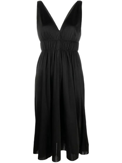 Smocked-Detail V-Neck Dress