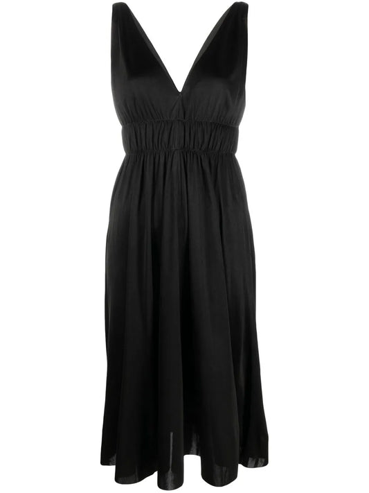 Smocked-Detail V-Neck Dress