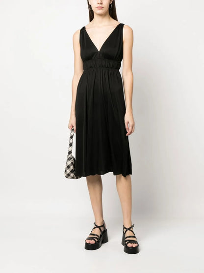 Smocked-Detail V-Neck Dress