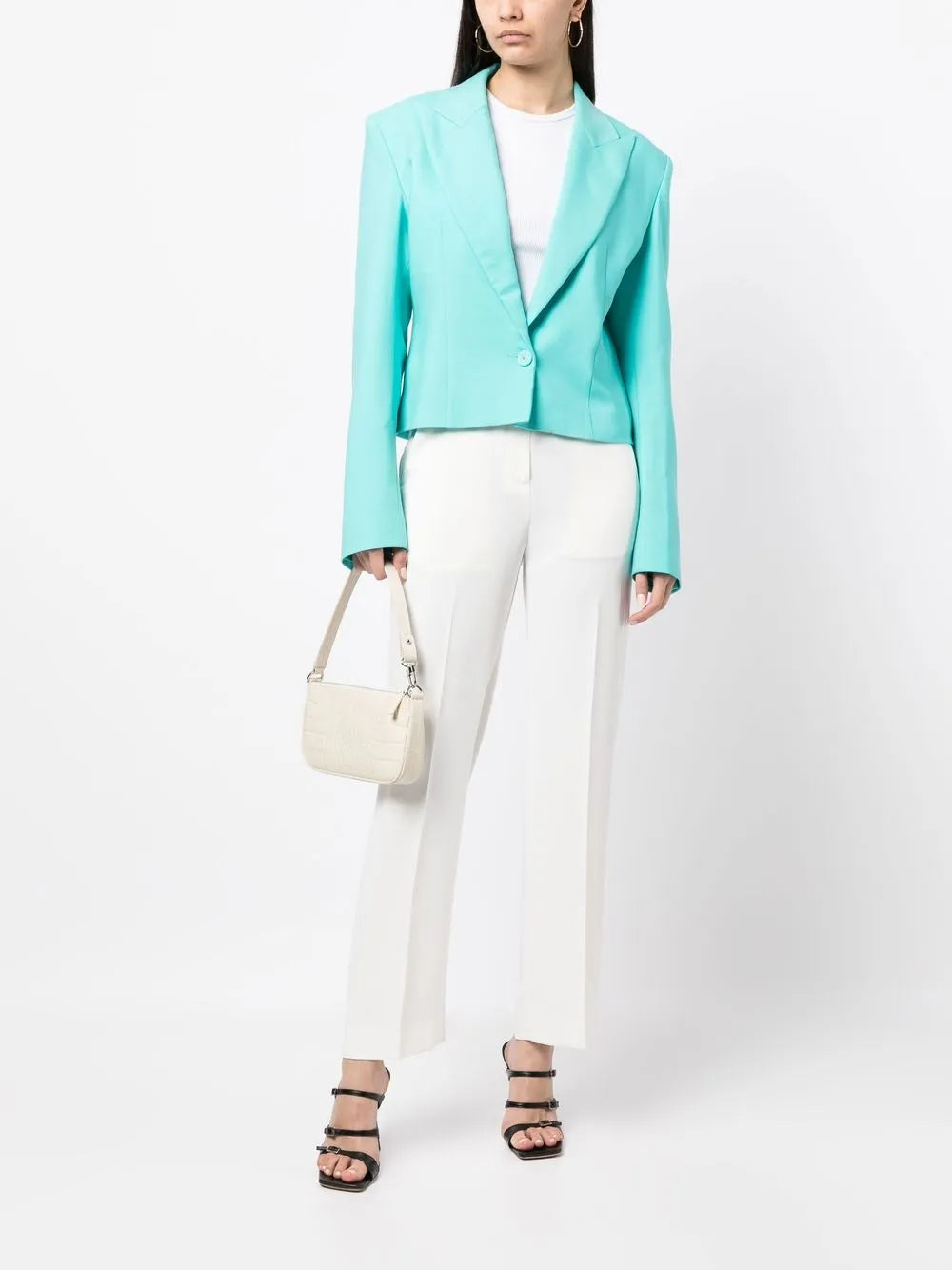 Cropped Padded-Shoulder Blouse