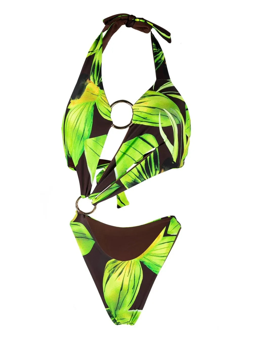 Leaf-Print Halterneck Swimsuit