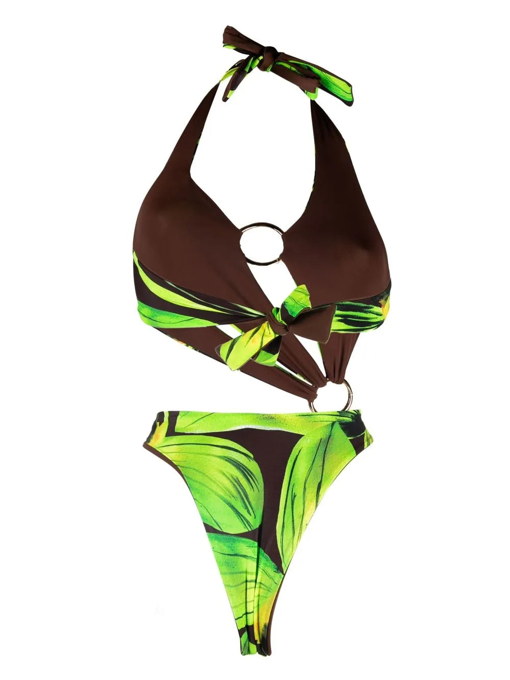 Leaf-Print Halterneck Swimsuit
