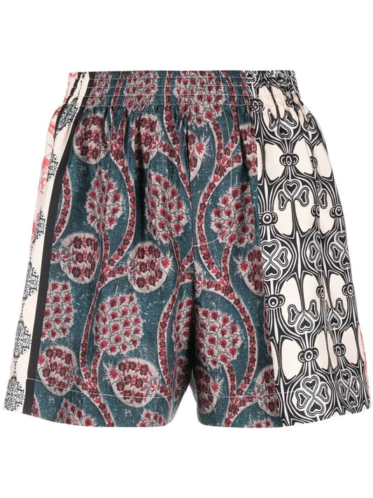 Silk Graphic-Print Shorts