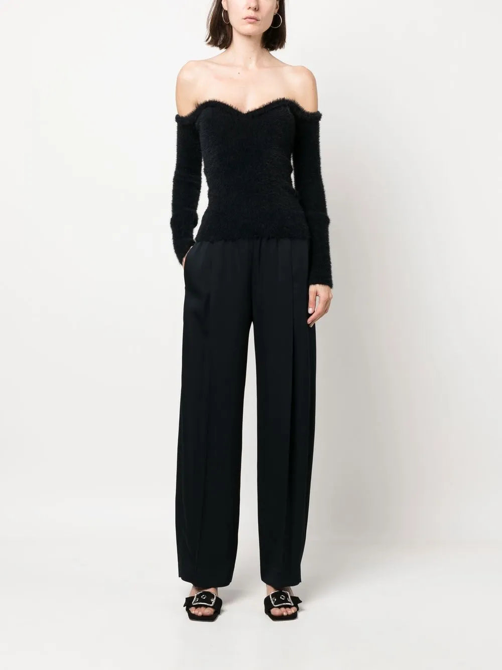 Elasticated-Waist Straight-Leg Trousers