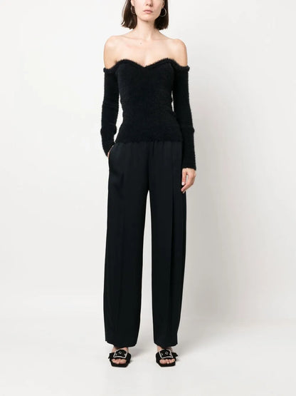 Elasticated-Waist Straight-Leg Trousers
