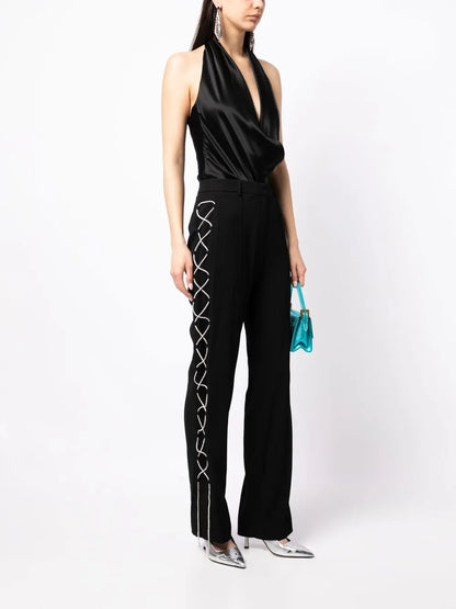 Lace-Up Detail Straight-Leg Trousers