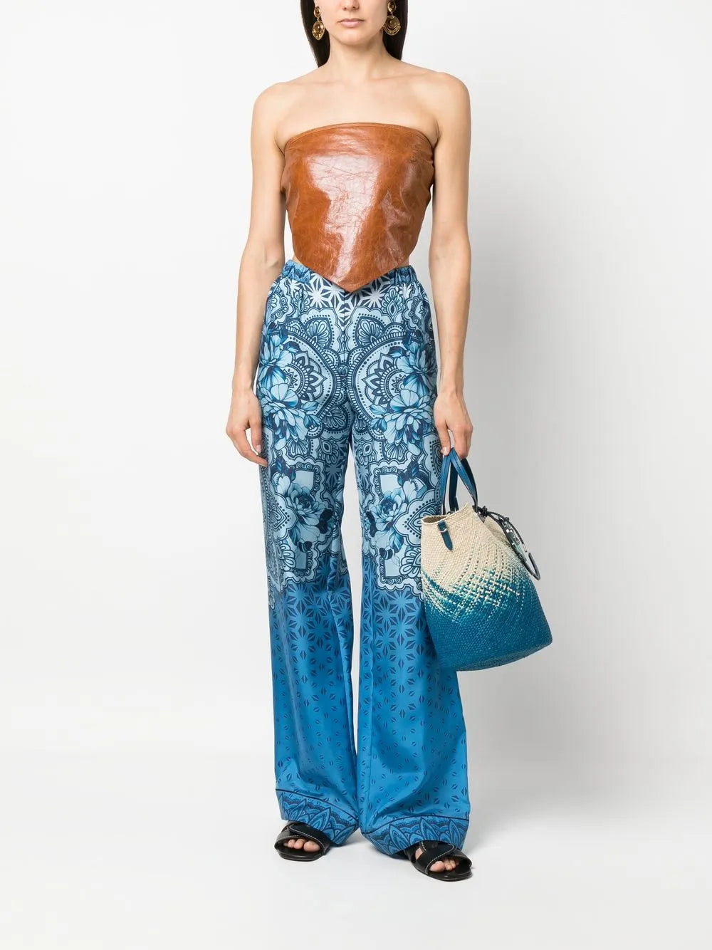 Silk Graphic-Print Wide-Leg Trousers