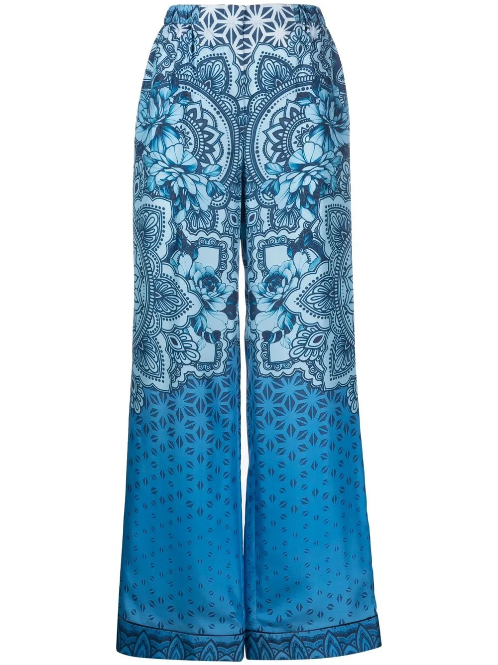 Silk Graphic-Print Wide-Leg Trousers
