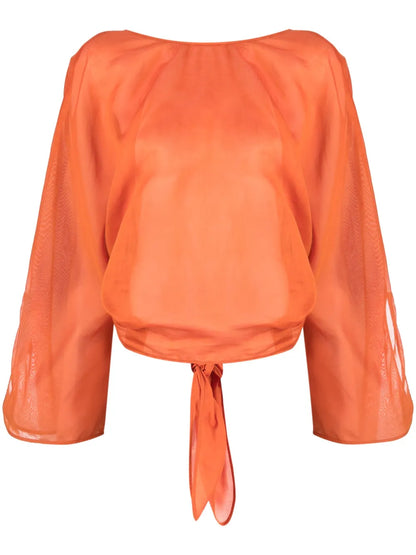 V-Back Long-Sleeve Blouse