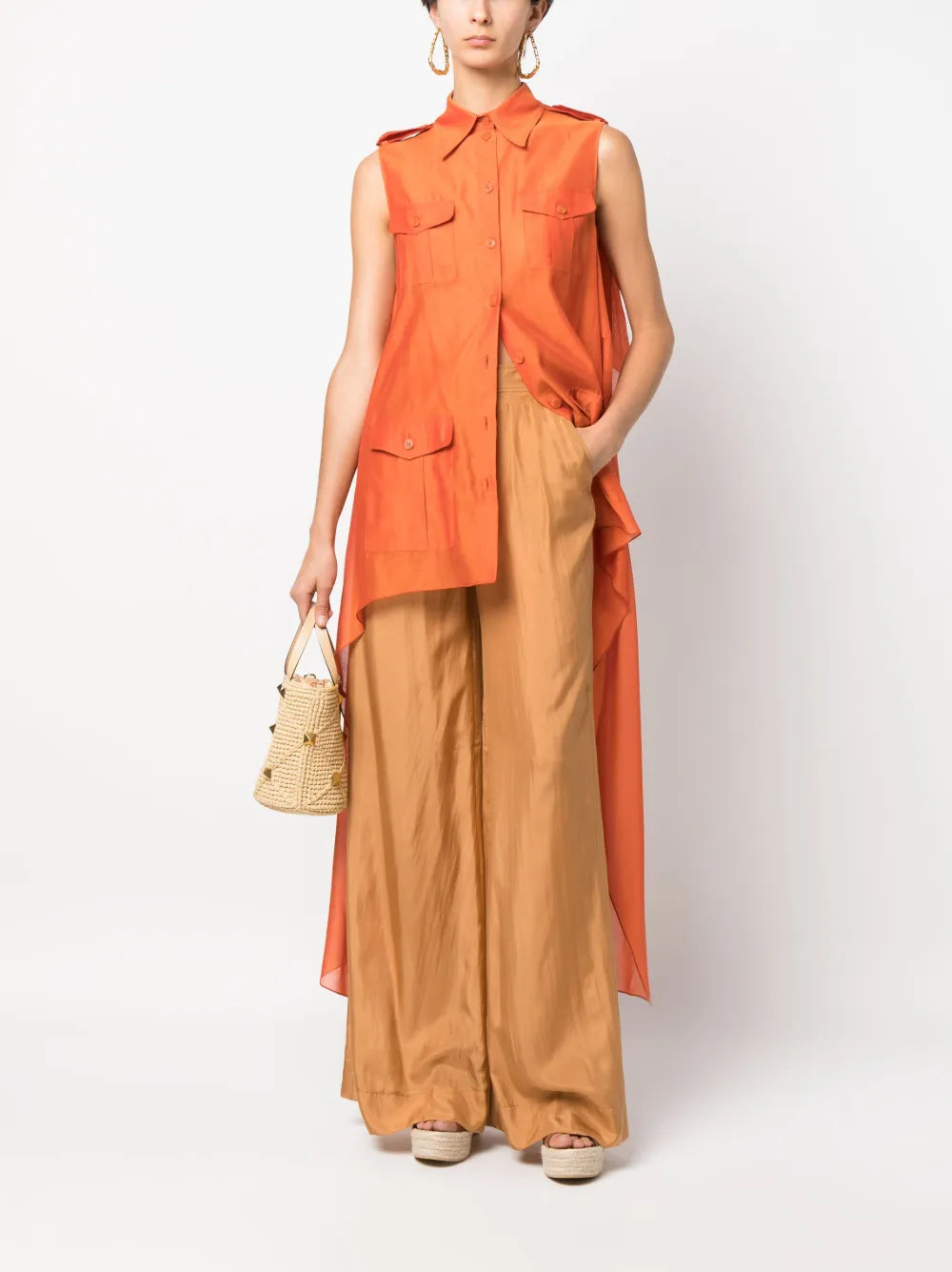 Long-Line Silk Palazzo Pants