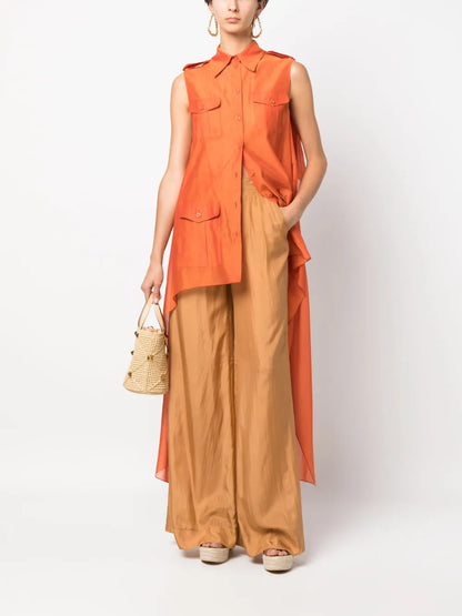 Long-Line Silk Palazzo Pants