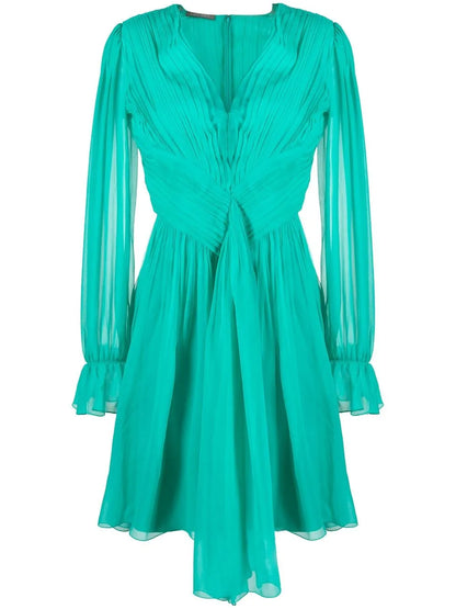 Pleated Long-Sleeve Minidress