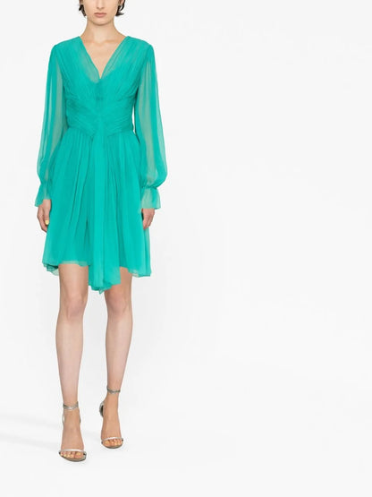 Pleated Long-Sleeve Minidress