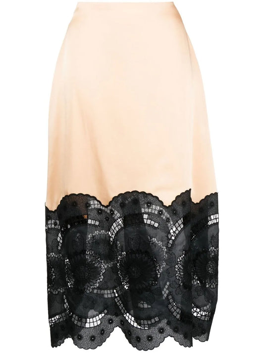 Broderie-Anglais Cotton-Linen Midi Skirt