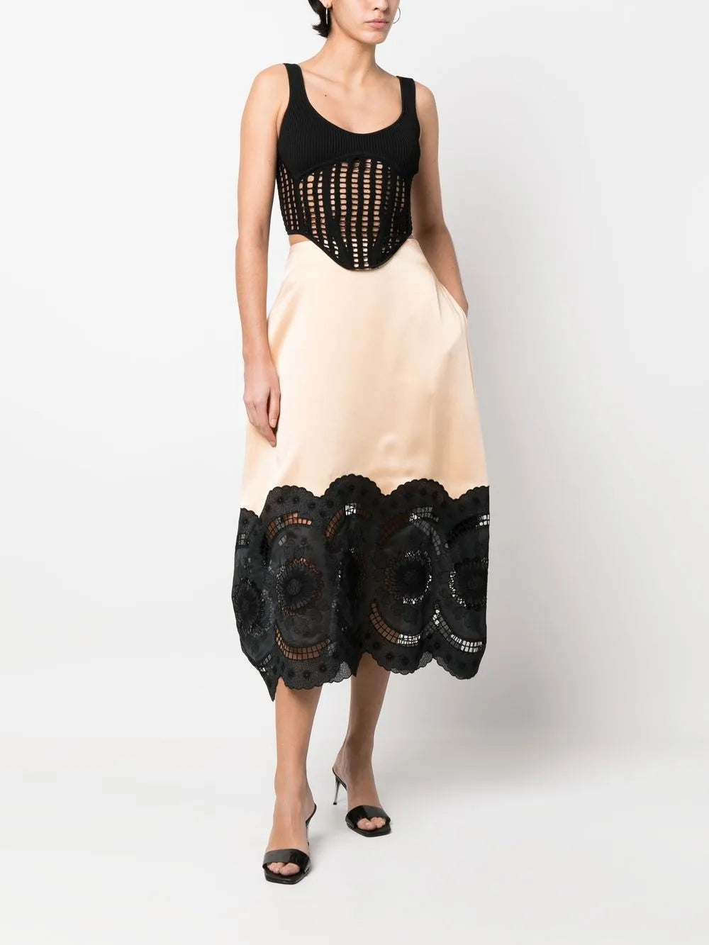 Broderie-Anglais Cotton-Linen Midi Skirt