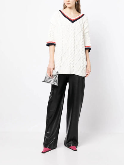 Three-Quarter Sleeve Cable-Knit Top