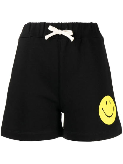 Smiley-Face Print Cotton Shorts
