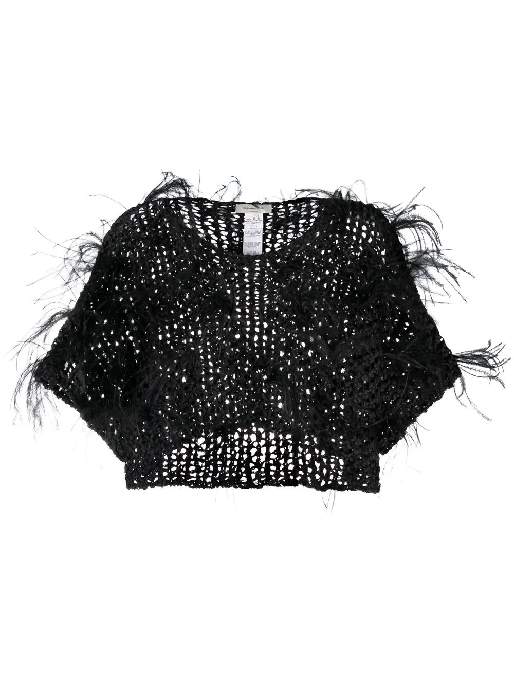 Feather-Trimmed Open-Knit Top