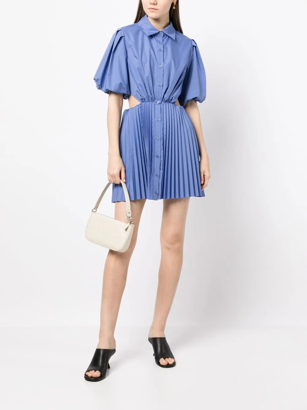 Puff-Sleeve Cut-Out Shirt Dress