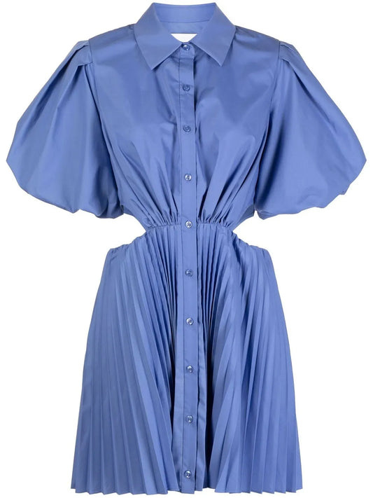 Puff-Sleeve Cut-Out Shirt Dress