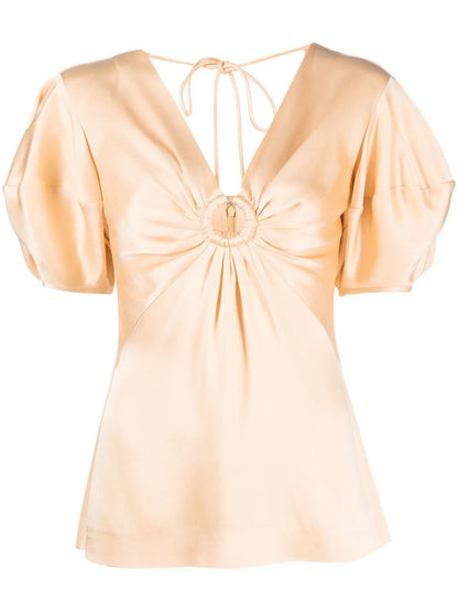 Puff-Sleeve Ruched Blouse