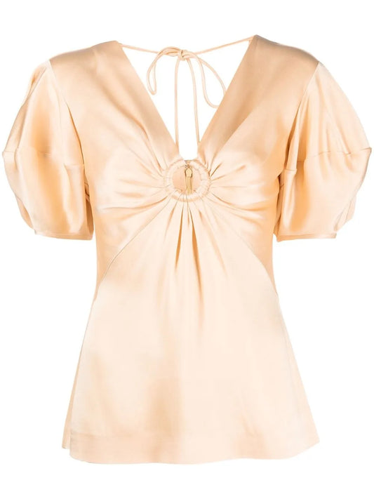 Puff-Sleeve Ruched Blouse