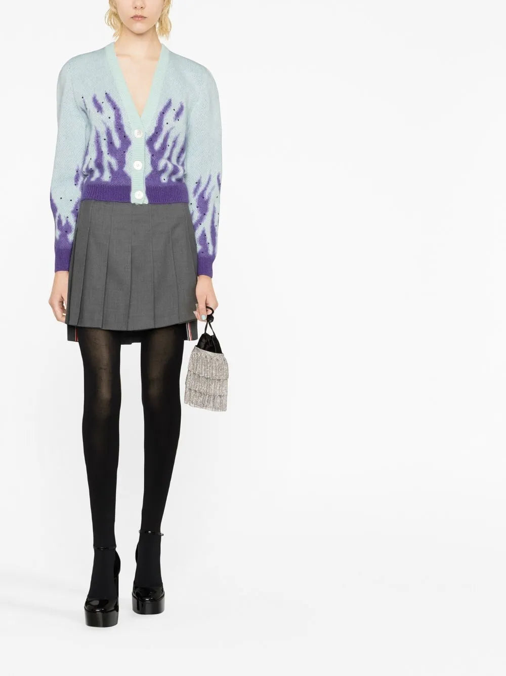 Flame-Print Knitted Cardigan