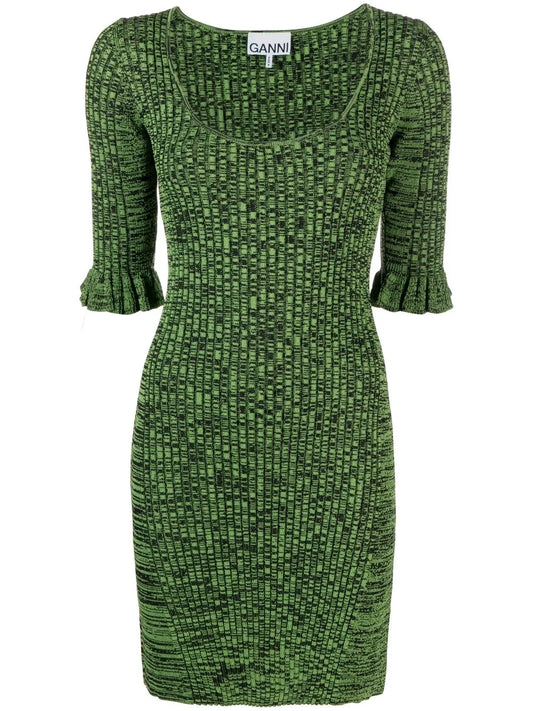 Flounce-Sleeve Mélange Minidress