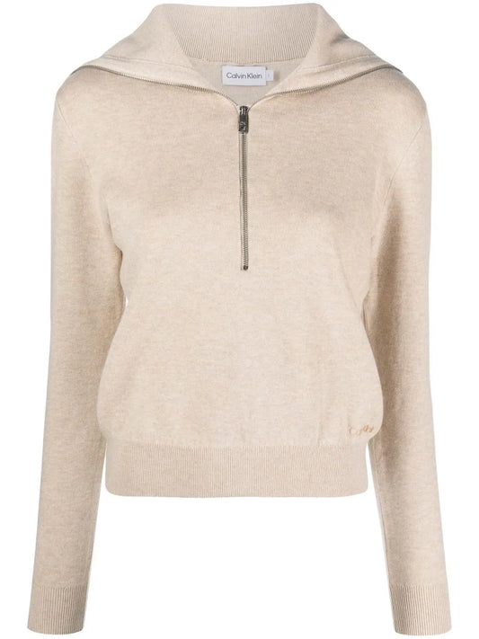 Zip-Front Logo-Embroidered Jumper