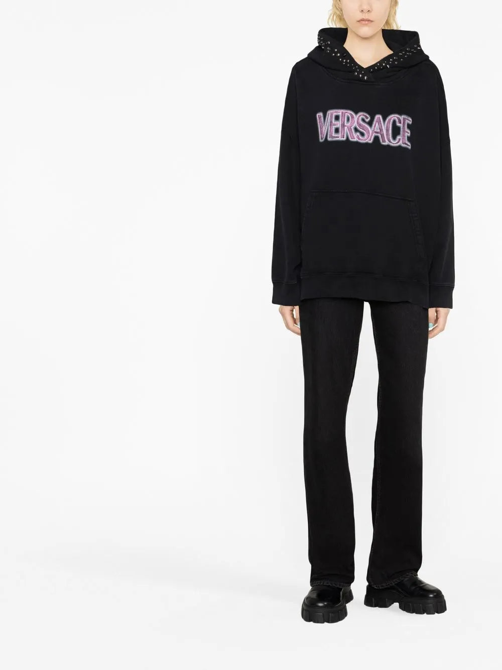 Logo-Print Studded Hoodie