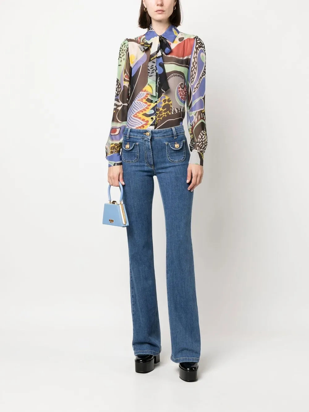 Abstract-Pattern Pussybow Blouse