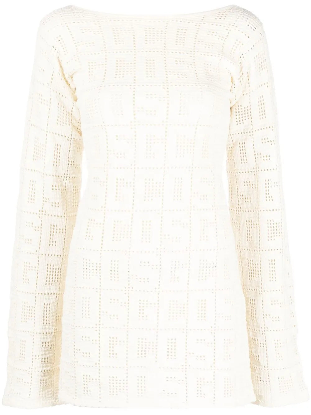 Crochet-Monogram Long-Sleeve Dress