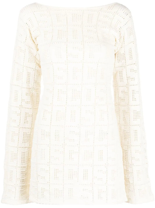 Crochet-Monogram Long-Sleeve Dress
