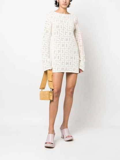 Crochet-Monogram Long-Sleeve Dress