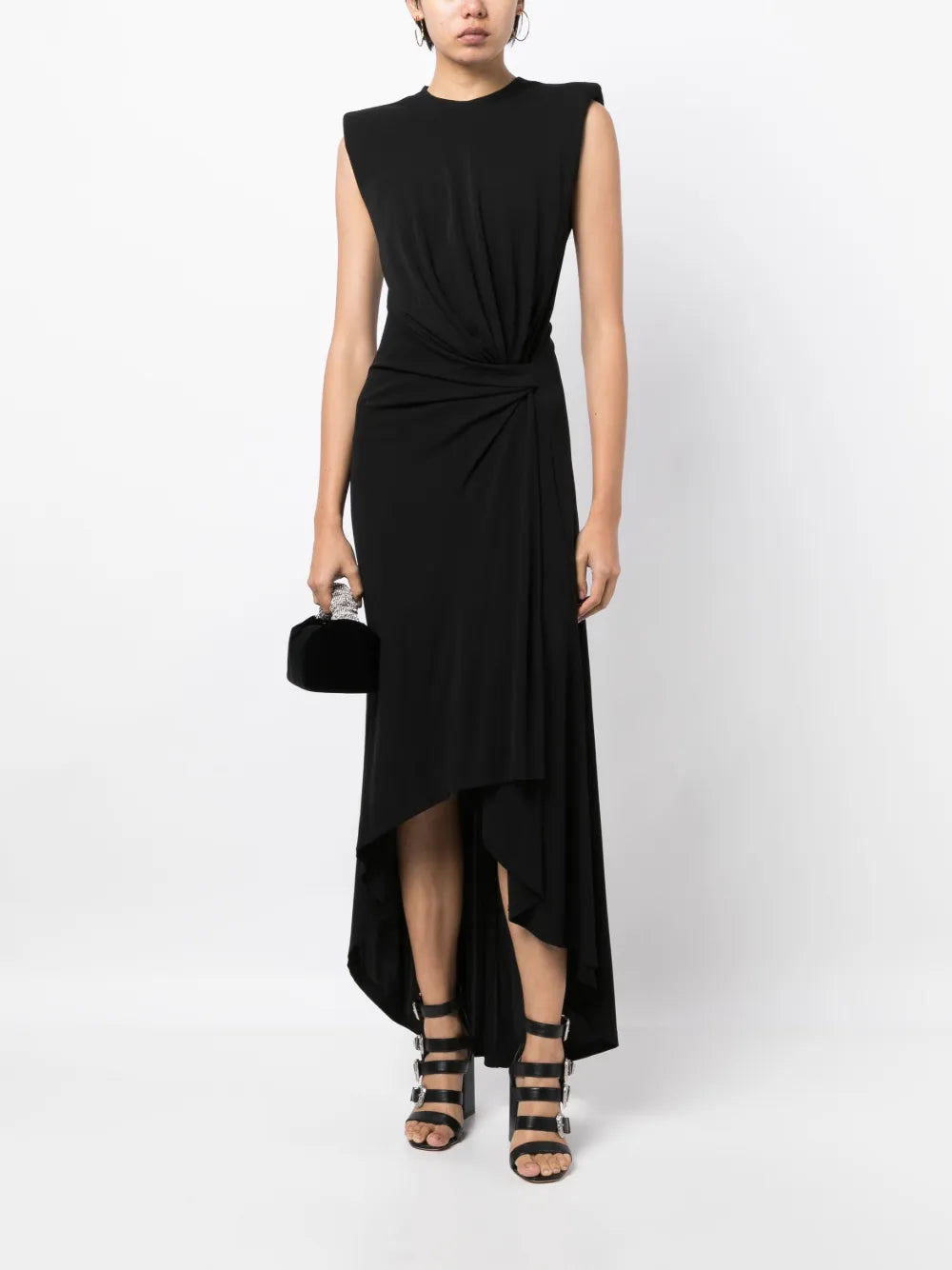 Shoulder-Pads Sleeveless Midi Dress