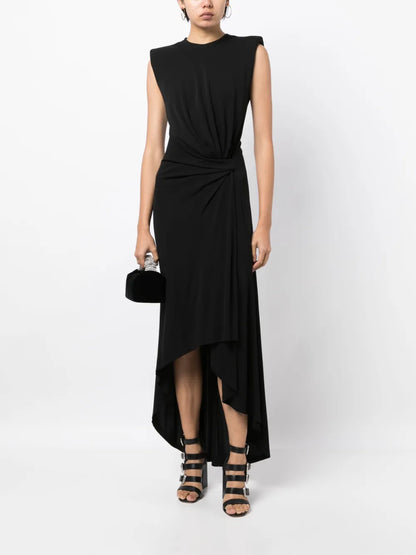 Shoulder-Pads Sleeveless Midi Dress
