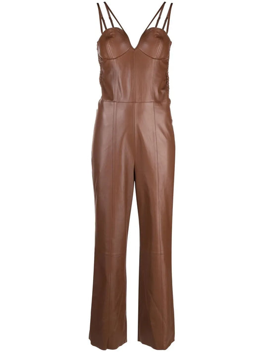 V-Neck Leather Jumpsuit
