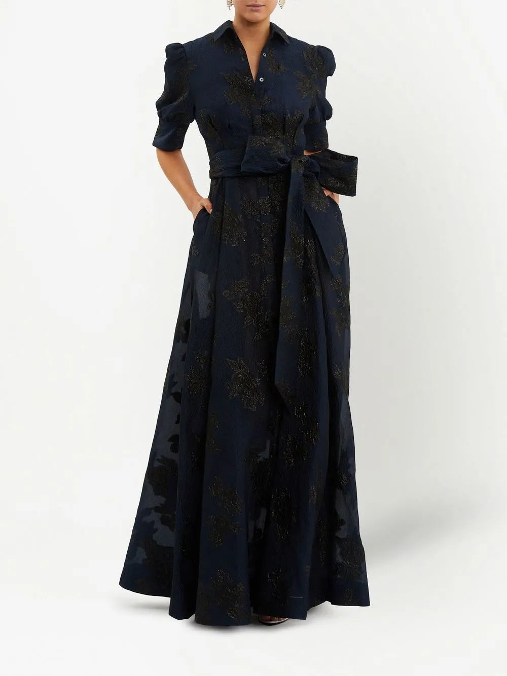 Antoinette Floral-Jacquard Gown